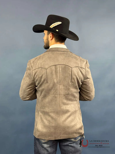 Platini Mens Charcoal Gray Suede Western Yoke Two-Button Rancher Blazer – BLZ9445