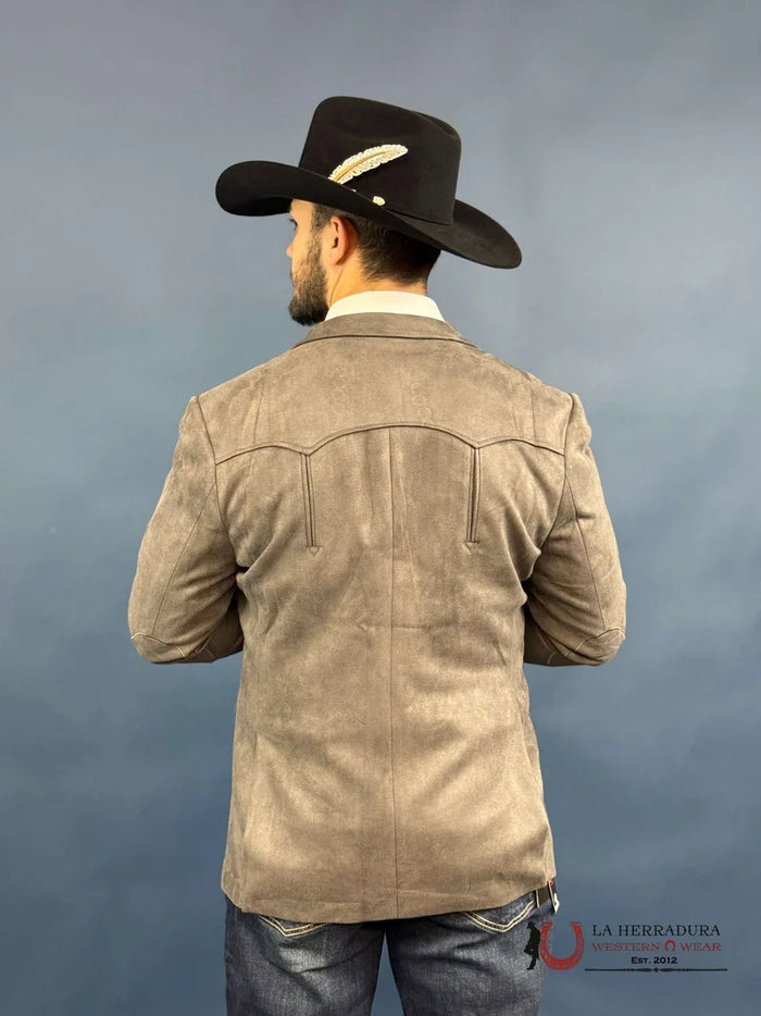 Platini Mens Charcoal Gray Suede Western Yoke Two-Button Rancher Blazer – BLZ9445