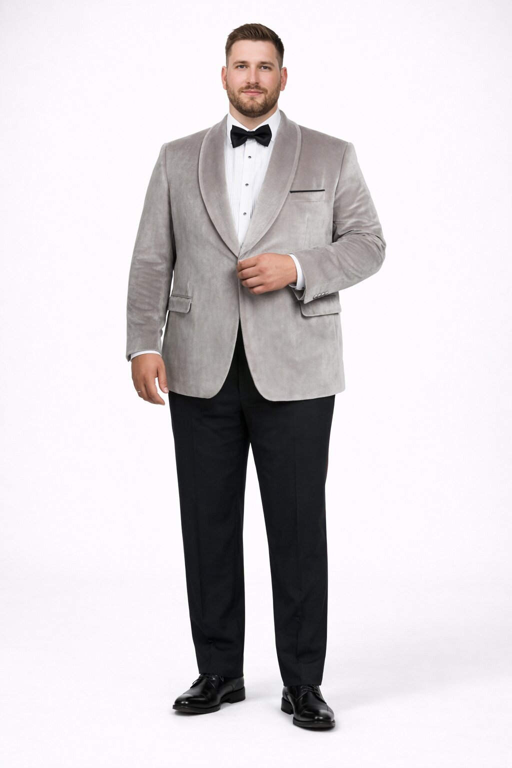 Men's Platinum Velvet Dinner Jacket with Satin Shawl Lapel | Formal Wedding Prom Blazer - 36 Short