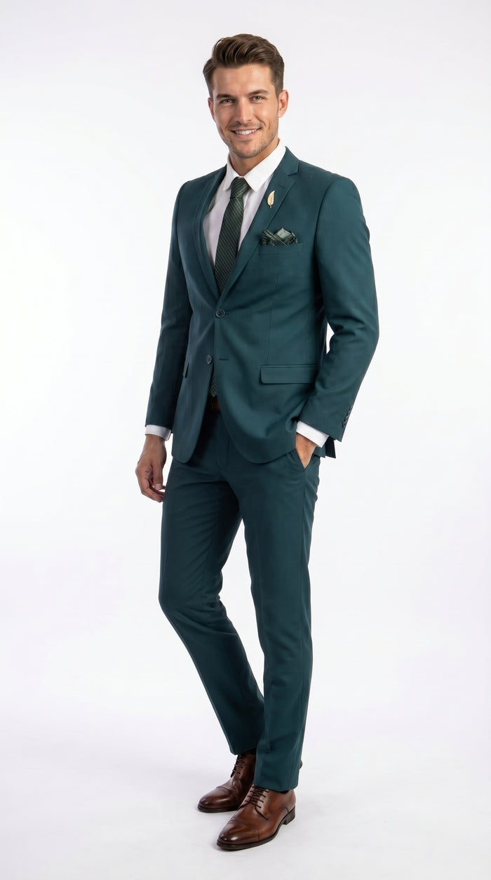 Men’s Teal Green 2 Button Wedding Suit with Matching Pants, Formal Prom Dress Suit