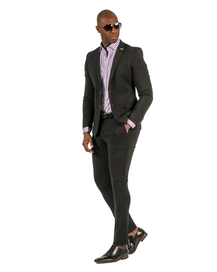 Stretch Fabric - "Black" Light Weight Suit - Slim Fitted Suit "Style #"