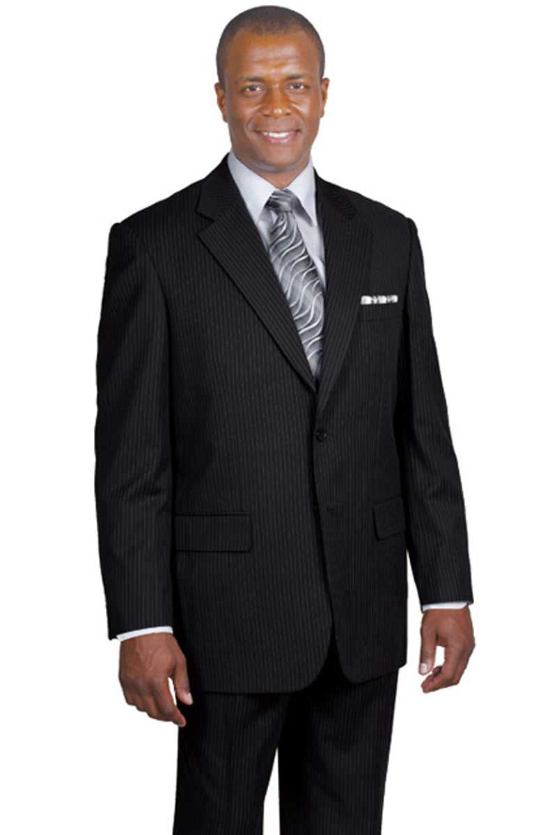 "Black Banker Pinstripe Suit - Mens 2 Button Modern Fit"