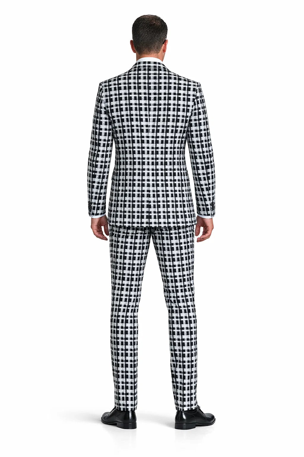 Statement Men’s 3-Piece 100% Wool Fashion Suit – Unique Checker Pattern - 38 Short Jacket+32 Waist Adjustable 28to34)(Height: 5 4 to5 7 )(Neck  15-16.5)S-M)