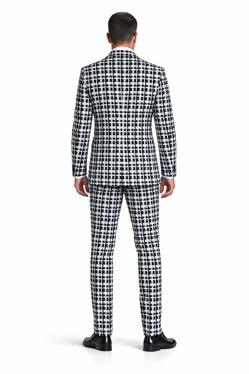 Statement Mens 3-Piece 100% Wool Fashion Suit Unique Checker Pattern