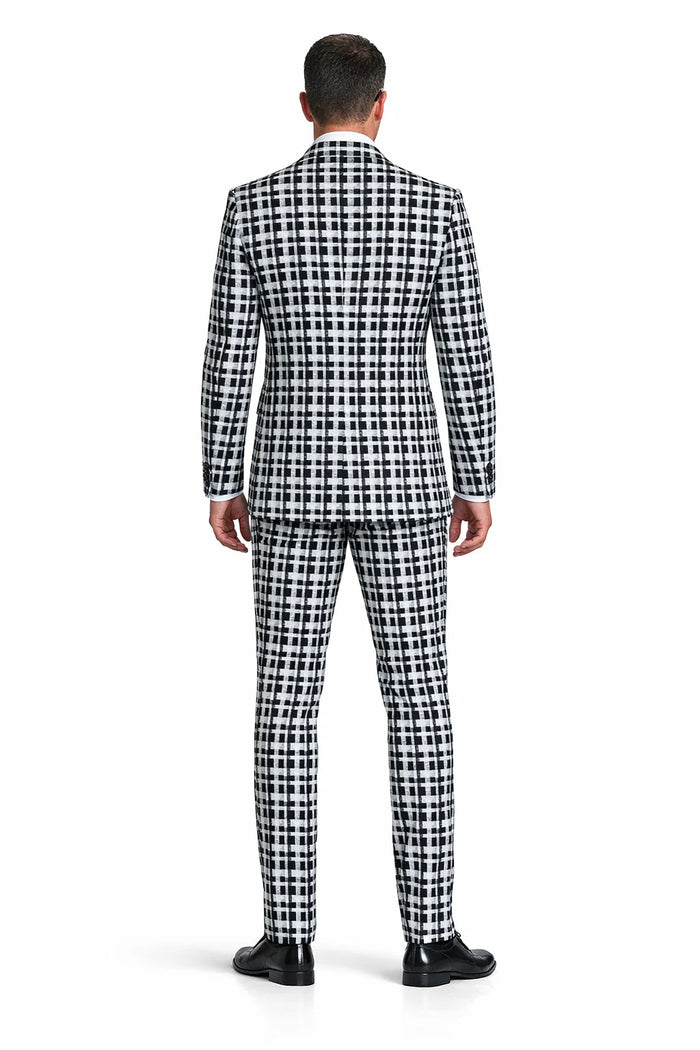 Statement Mens 3-Piece 100% Wool Fashion Suit Unique Checker Pattern