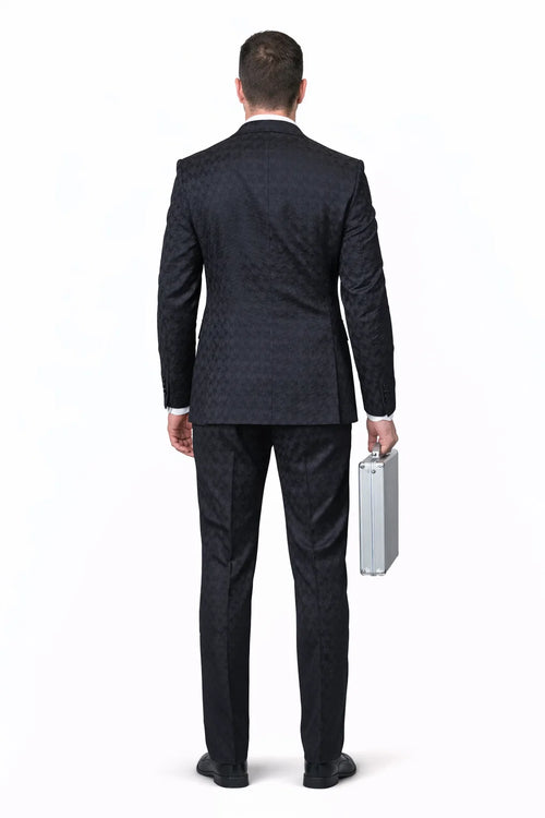 Statement Mens 3-Piece 100% Wool Fashion Suit Unique Checker Pattern