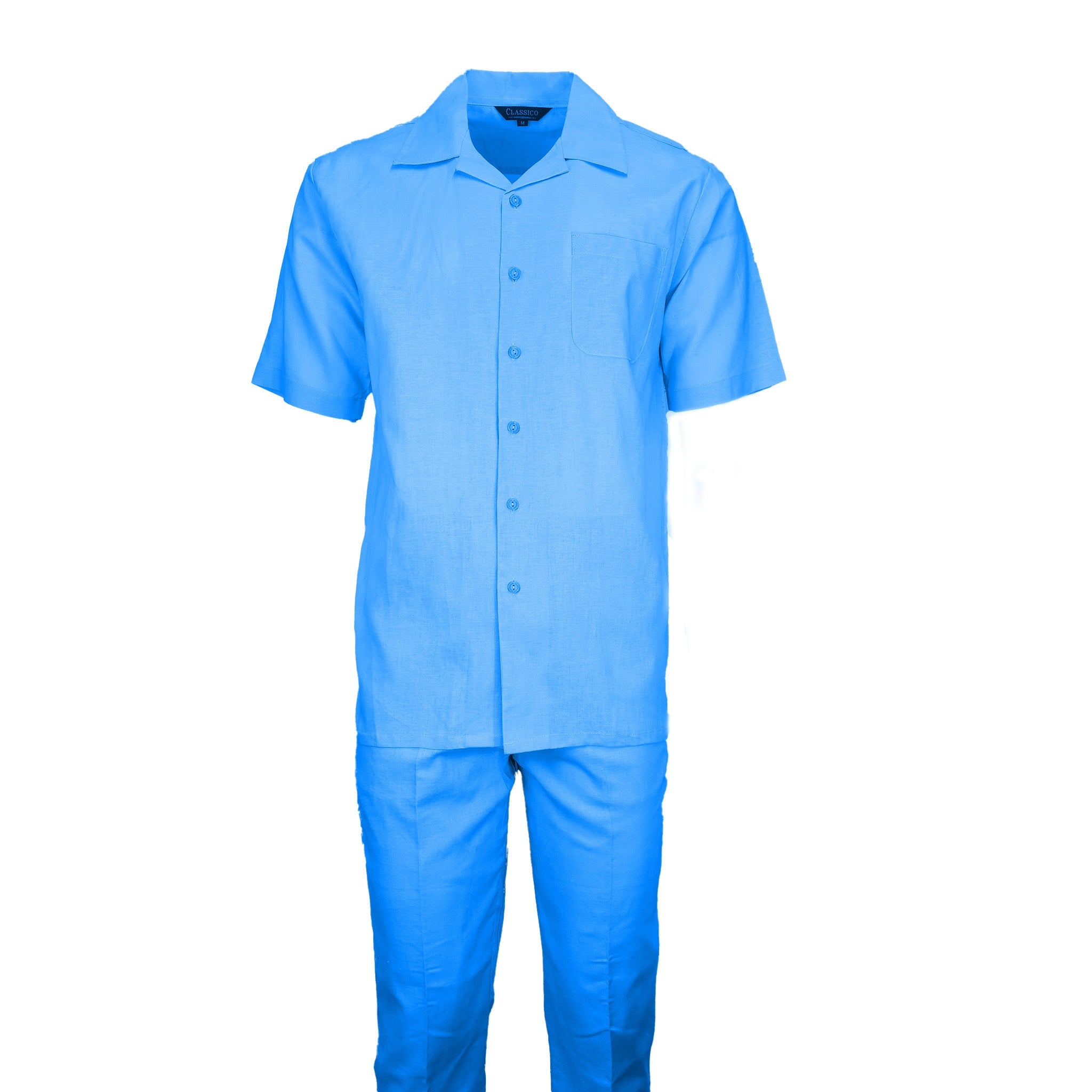 Mens Powder Blue Linen Casual Suit Set - Small