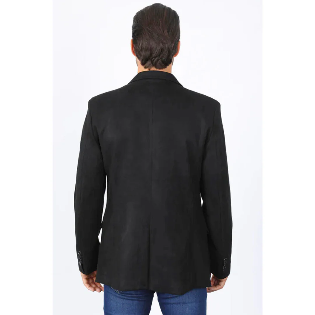 Mens Double Button Faux Suede Black Blazer - 36 Short