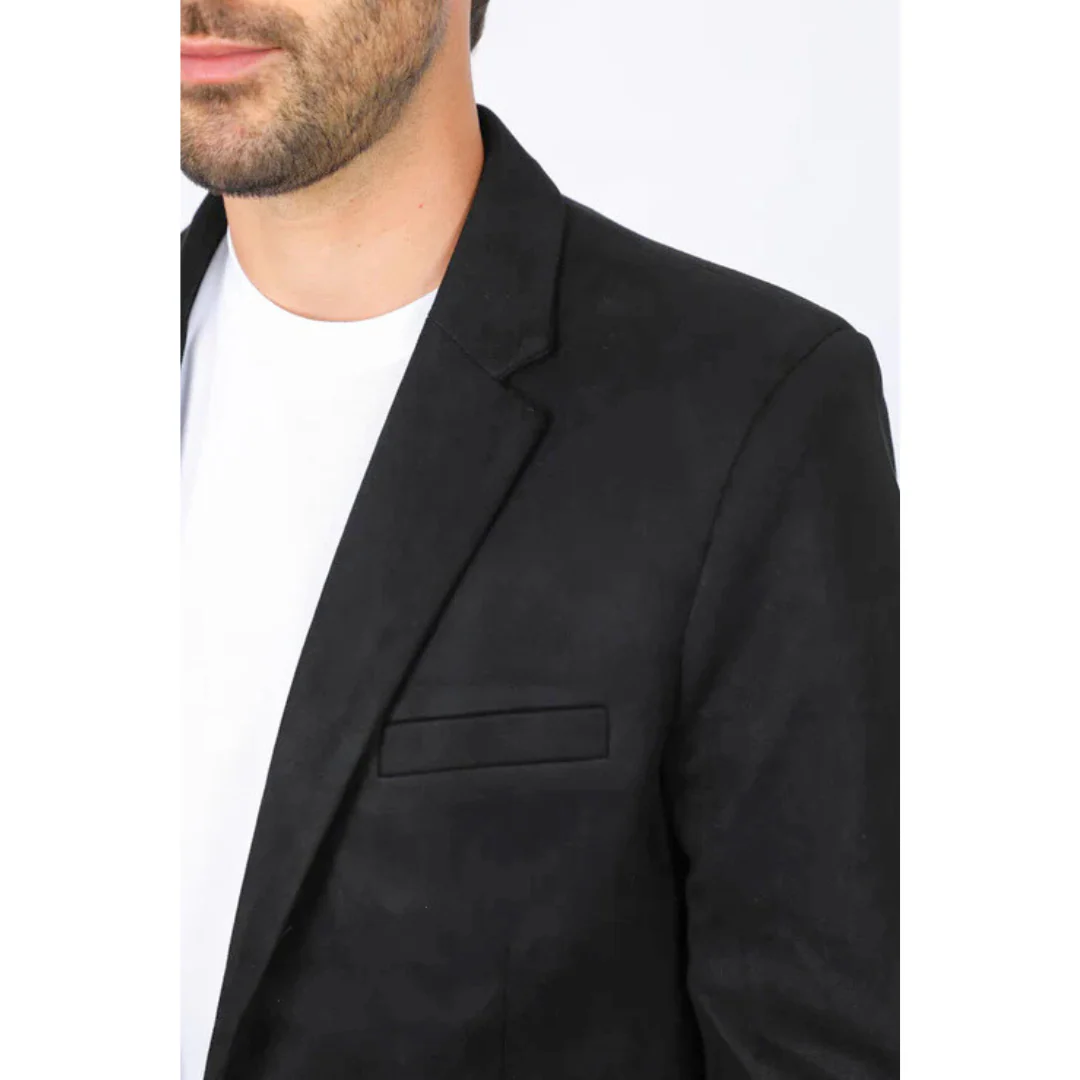 Mens Double Button Faux Suede Black Blazer - 36 Short