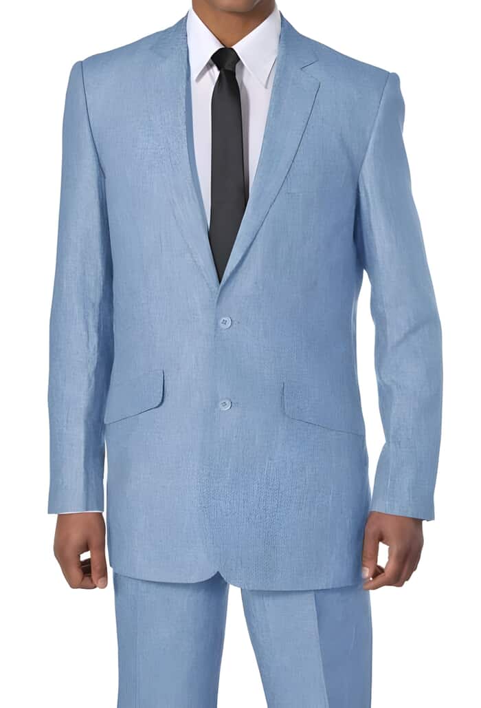 Mens Big and Tall Linen Suits -  Blue 2 Buttons  Summer Fabric Suit