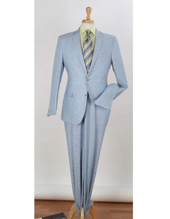 Mens Big and Tall Linen Suits -Blue Slim Fit Summer Fabric Suit