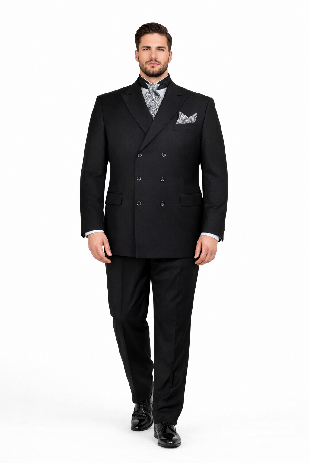 Apollo King Men's 2pc Double Breasted Suit Wide Peak Lapel with Slim Fit Cut - 38 Short Jacket+32 Waist Adjustable 28to34)(Height: 5 4 to5 7 )(Neck  15-16.5)S-M)