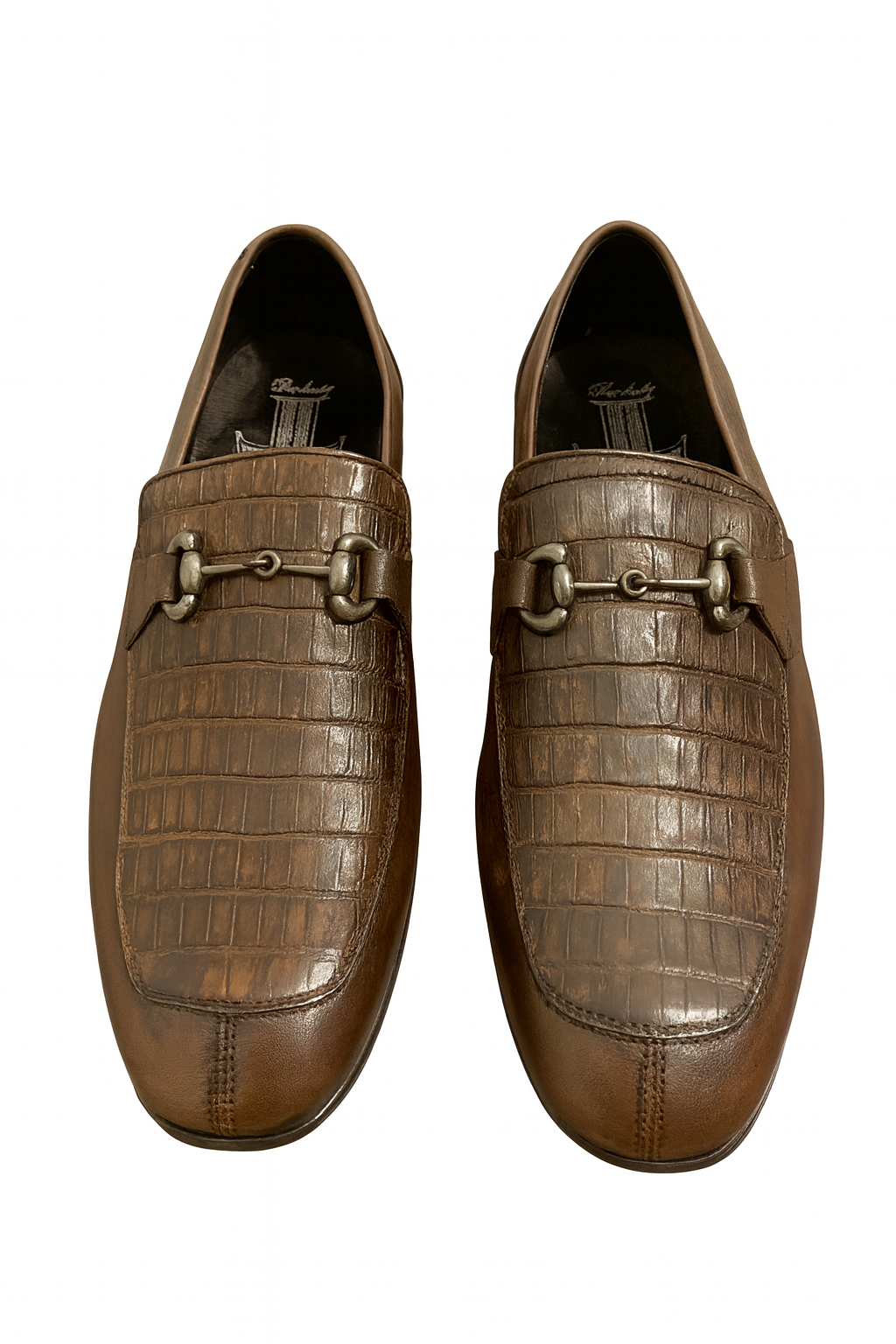 Mens Regal Brown Slip-On Shoes| Genuine Crocodile and Calfskin Leather - 6EE