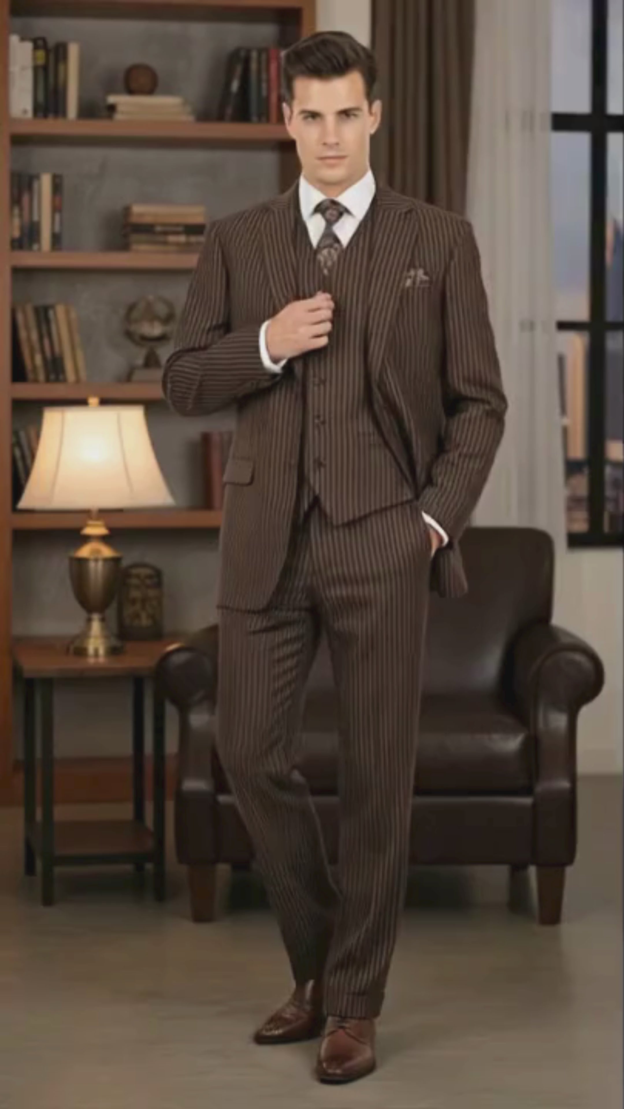 Men’s Brown Pinstripe 3-Piece Suit