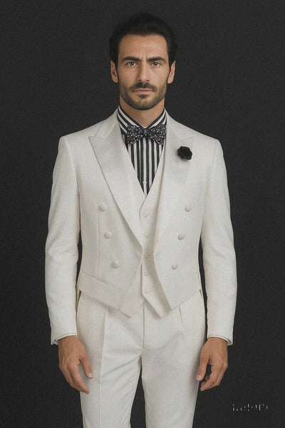 Mens Classic Vested Tail Tuxedo in White
