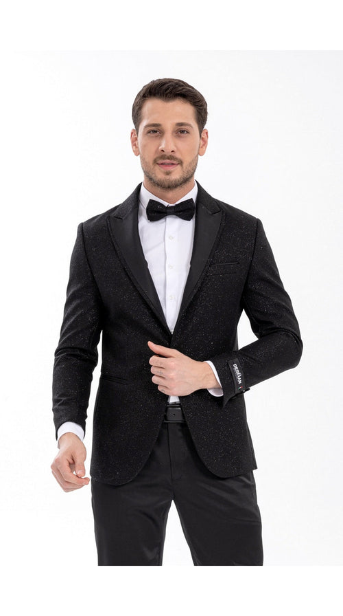 Mens Black Tuxedo - New Year Christmas Sequin Sparkly Shiny Holiday Dinner Jacket + Pants