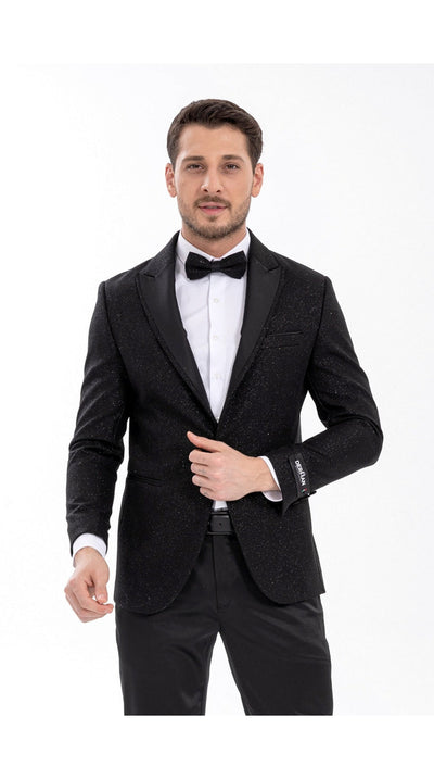 Mens Black Tuxedo - New Year Christmas Sequin Sparkly Shiny Holiday Dinner Jacket + Pants