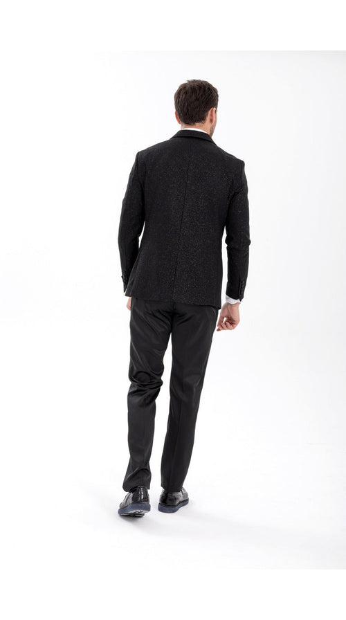 Mens Black Tuxedo - New Year Christmas Sequin Sparkly Shiny Holiday Dinner Jacket + Pants