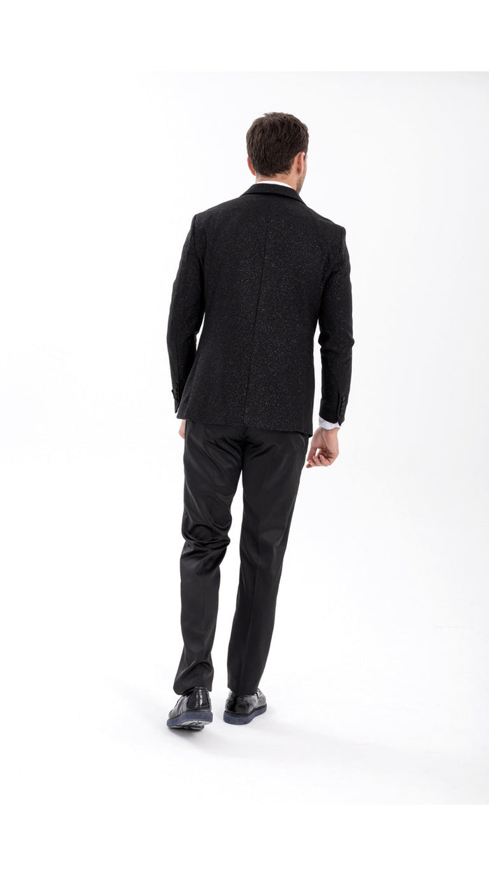 Mens Black Tuxedo - New Year Christmas Sequin Sparkly Shiny Holiday Dinner Jacket + Pants