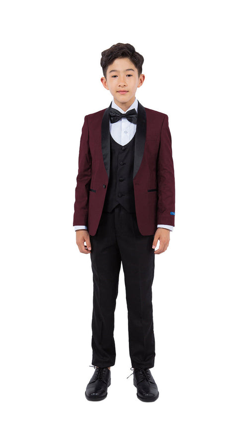 Perry Ellis Boys' 5-Piece Solid Tuxedo - Burgundy and Black
