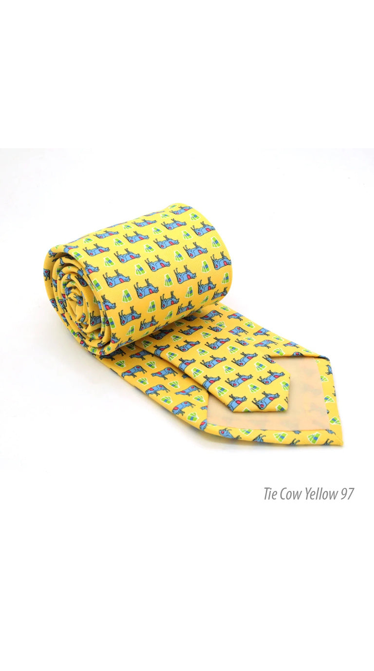 Cow Yellow Necktie with Handkerchief Set