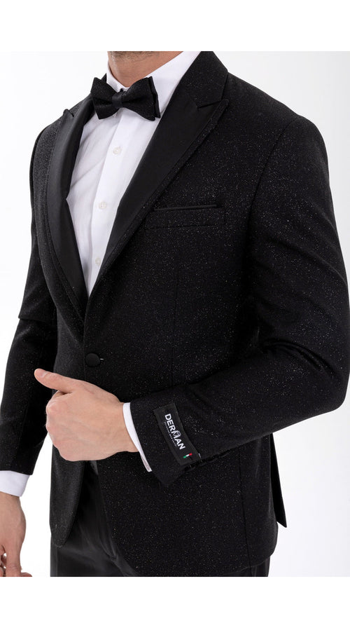 Mens Black Tuxedo - New Year Christmas Sequin Sparkly Shiny Holiday Dinner Jacket + Pants