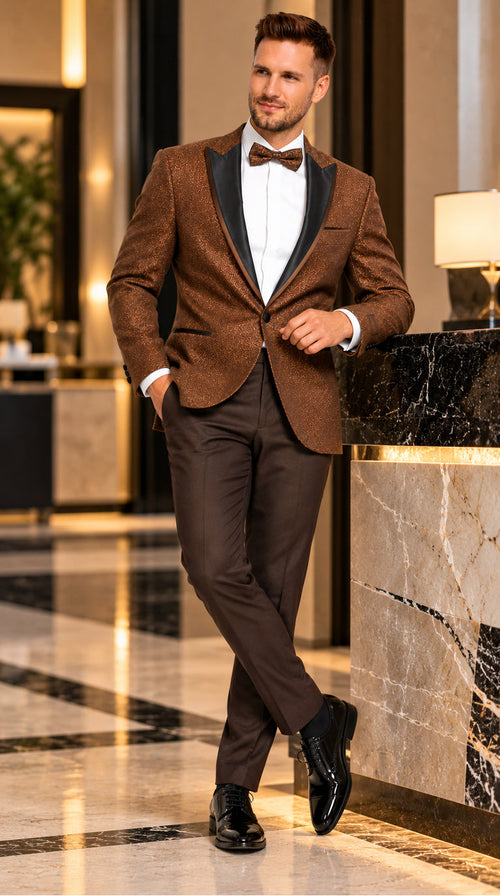 Mens Light Brown Tuxedo Suit Sequin Sparkly Shiny Dinner Jacket + Pants