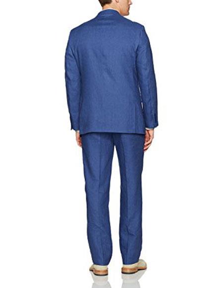 Mens Summer Linen suit - Indigo Cobalt Blue Suit For Man Side Vented Modern Fit Notch Lapel