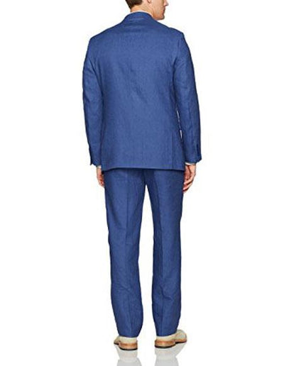 Mens Summer Linen suit - Indigo Cobalt Blue Suit For Man Side Vented Modern Fit Notch Lapel
