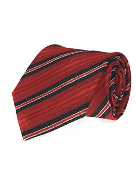 Mens New Years Outfit-Men's Necktie Red Black White With Tinsel Pinstripe Woven Fashion Tie-Men's Neck Ties - Mens Dress Tie - Trendy Mens Ties - One Size