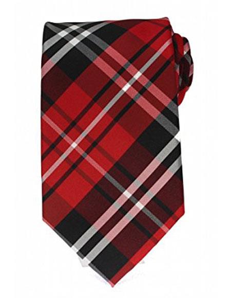 Mens New Years Outfit-Men's Necktie Red Black And White Woven Plaid Pattern Classic Tie-Men's Neck Ties - Mens Dress Tie - Trendy Mens Ties - One Size Fit All