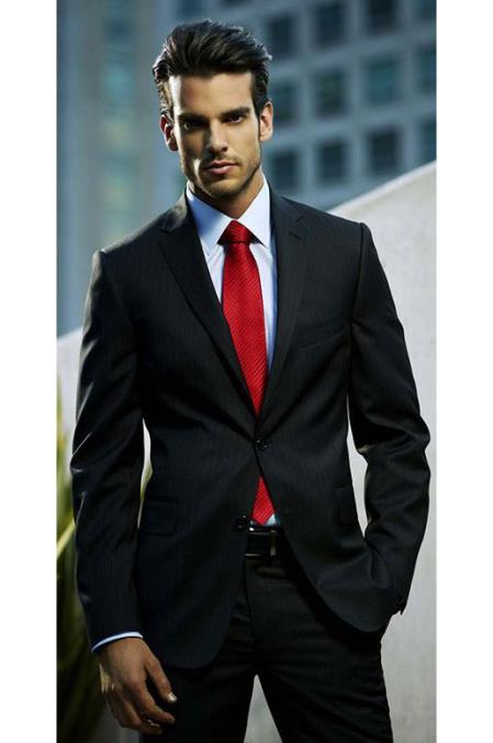 Mens New Years Outfit-Men's Black Suit White Shirt Red Tie Combination Package Combo ~ Combination Deal