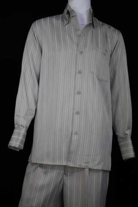 Men's Classic Contrast Stripes Wine 2pc Shirt And Pants