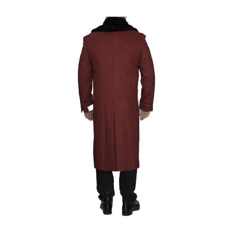 Mens Burgundy Wine Maroon Big And Tall Notch Lapel Overcoat