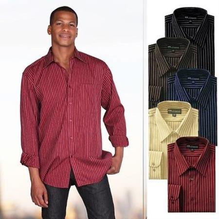 Classic Stylish Contrast Stripes Style Multi-Color Men's Dress Shirt