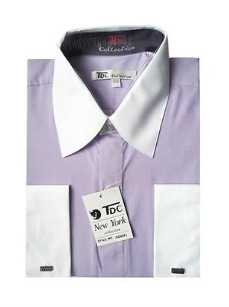 Classic Stylish Fashionable -White Collar Two Toned Contrast White Collars Multi-Color Men's Dress Shirt