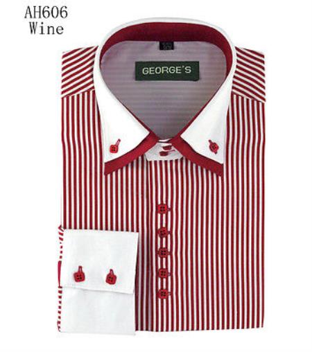 Men's Stylish Fashion Stripe Shirt W/ Solid Accent Cuffs White Collar Two Toned Contrast & Collar Multi-Color