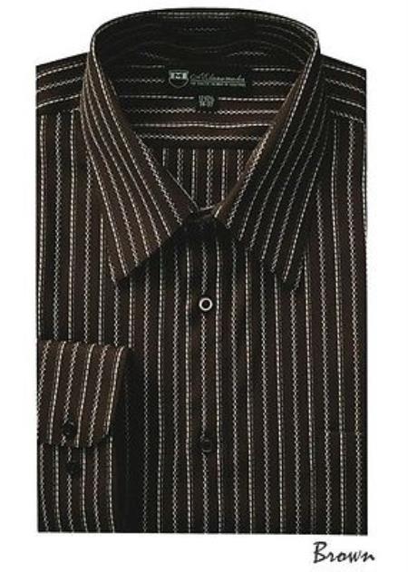 Classic Stylish Contrast Stripes Style Multi-Color Men's Dress Shirt - Large 16.5" Neck / 36-37" sleeve