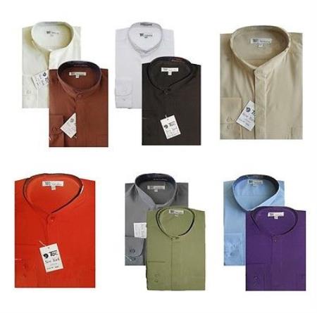 Mandarin Collarless Banded No Collar Dress Preacher Round Style Shirt Style purple Multi-Color Men's Dress Shirt