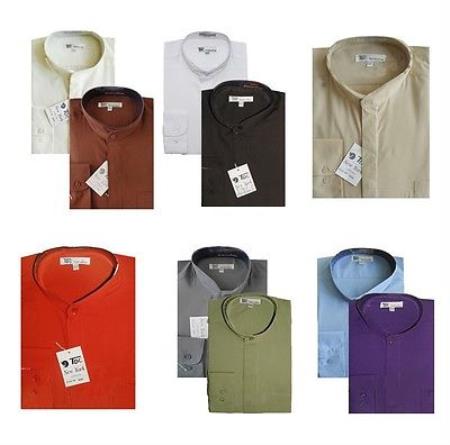 Mandarin Collarless Banded No Collar Dress Preacher Round Style Shirt Style Multi-Color Men's Dress Shirt