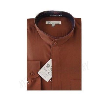 Mandarin Collarless Banded No Collar Dress Preacher Round Style Shirt Style Multi-Color Men's Dress Shirt - Medium 15.5" Neck / 34-35" Sleeve