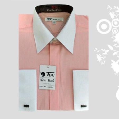 French Cuff Stylish (10 Colors ) White Collar Two Toned Contrast Men's Dress Shirt - Large 16.5" Neck / 36-37" sleeve