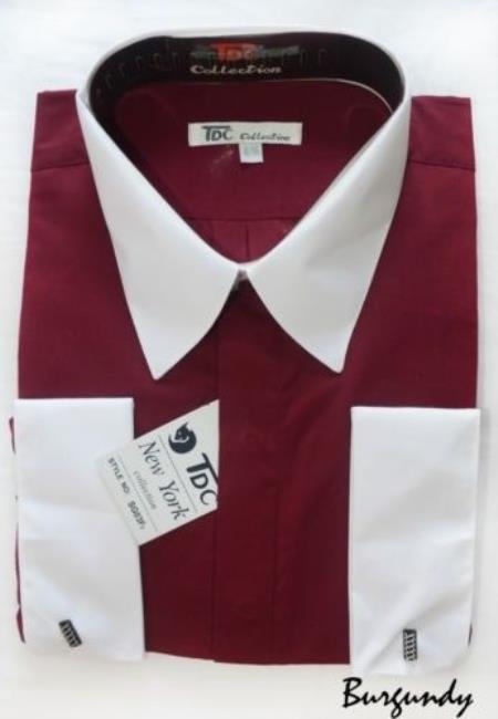 French Cuff Stylish (10 Colors ) White Collar Two Toned Contrast Men's Dress Shirt