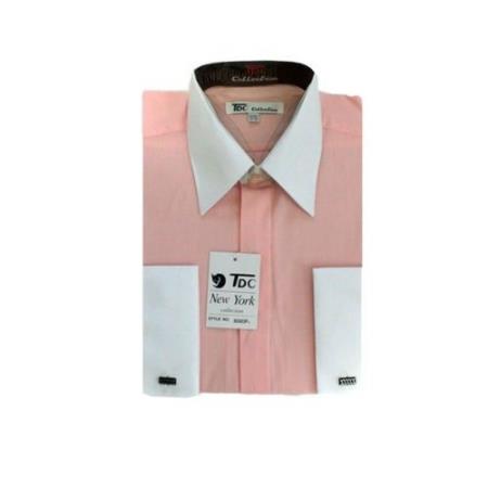 French Cuff Stylish (10 Colors ) White Collar Two Toned Contrast Men's Dress Shirt