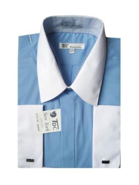 French Cuff Stylish (10 Colors ) White Collar Two Toned Contrast Men's Dress Shirt
