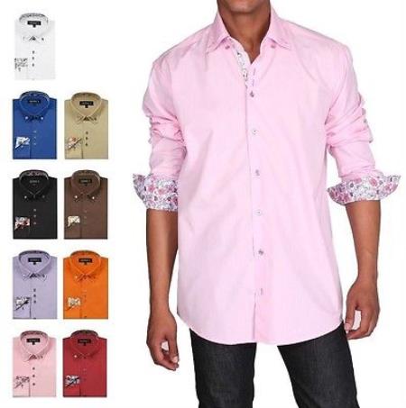 Cotton Blend Double Collar Square Button 10 Colors Style Multi-Color Men's Dress Shirt