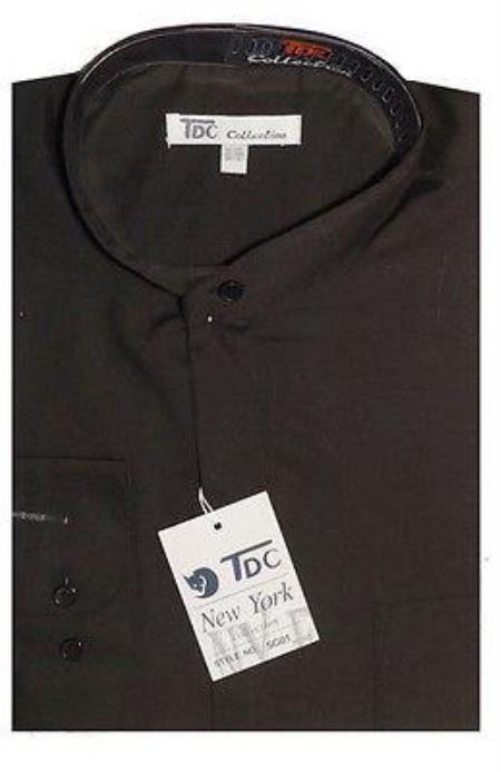 Oriental Mao Chines Style No Collar Preacher Round Style Mandarin Collar Pink,Black Collarless Dress Shirt - 15.5" Neck / 34-35" Sleeve