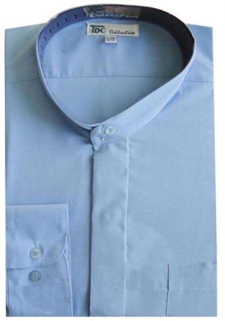 Oriental Mao Chines Style No Collar Mandarin Preacher Round Style Collar Lavender,Light Blue Collarless Dress Shirt - 15.5" Neck / 34-35" Sleeve