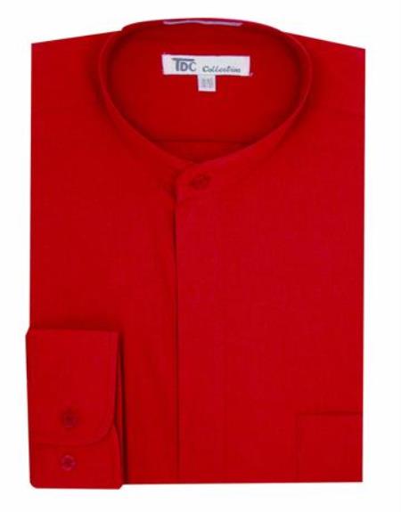 Oriental Mao Chines Style No Collar Men's Dress Preacher Round Style Shirt With Mandarin Collar Tan,Red Collarless Dress Shirt