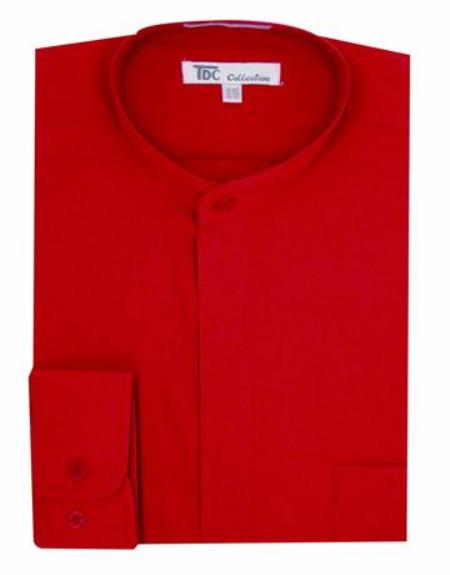 Oriental Mao Chines Style No Collar Men's Dress Preacher Round Style Shirt With Mandarin Collar Tan,Red Collarless Dress Shirt - 15.5" Neck / 34-35" Sleeve